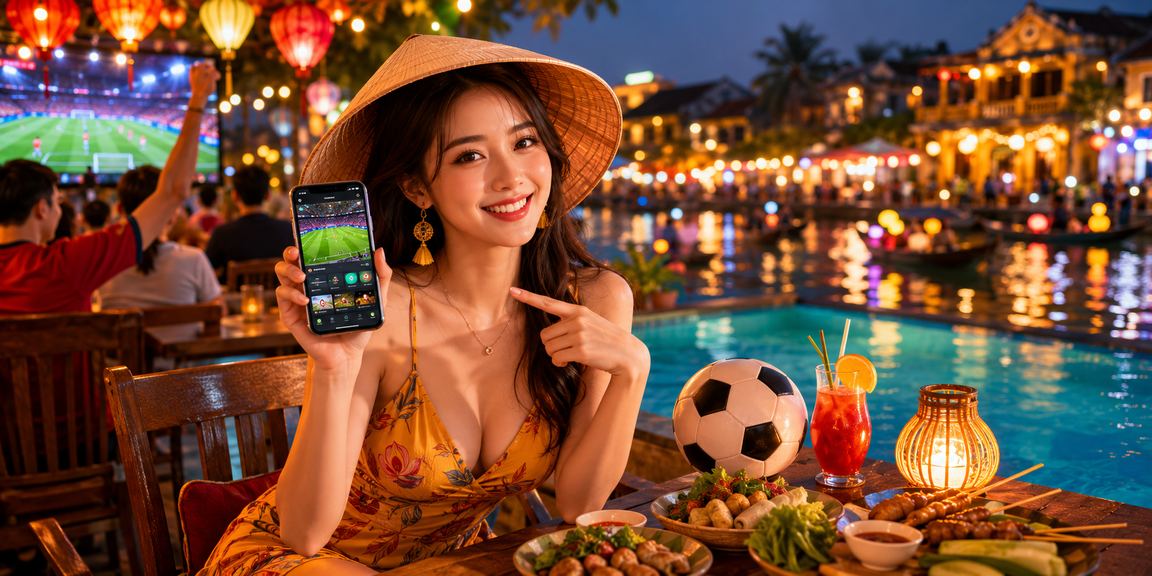 Người dùng xem kèo bóng đá tại quán cà phê Hội An trên điện thoại 8912
